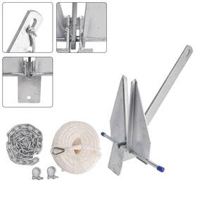 Artudatech P022-a001-b 10 Lbs Steel Slide Anchor Hot-dipped Kit Chain&rope Set Silver For Boat#