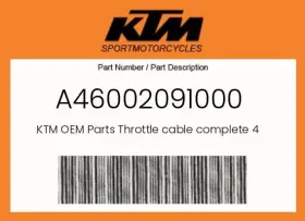 A46002091000 Ktm Genuine Throttle Cable Complete 4 Stroke -