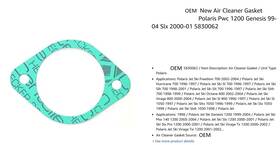 Polaris 5830062 Oem Air Cleaner Gasket 4pk