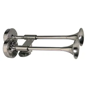 10012 Schmitt & Ongaro Marine And Deluxe All-stainless Shorty Dual Trumpet Horn - 12v