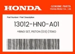 Honda Genuine Ring Set, Piston (0.5) (teiko 13012-HN0-A01 New. Price: $60.98.
